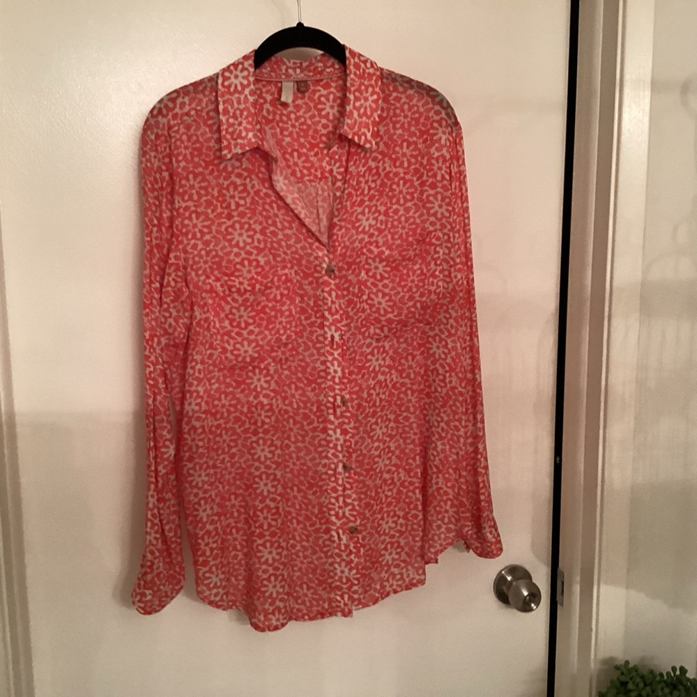 Pilcro by Anthropologie Coral Floral Button-Down Shirt